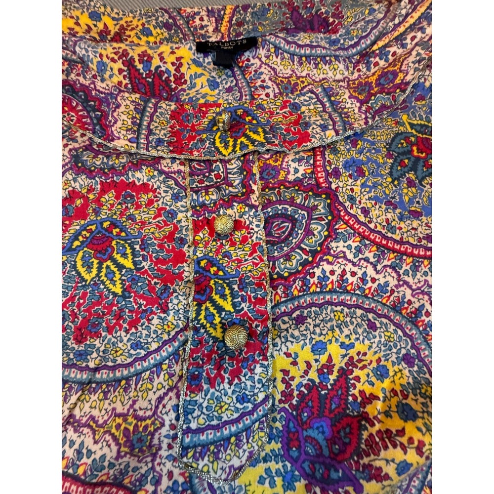 Talbots Woman Paisley Medallion Cotton Top 20W Multi-Color Gold Button 2446 - Picture 4 of 7